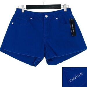 New! Bebe Rhinestones Bling Royal Blue Surf The Web Frayed Raw Hem Shorts